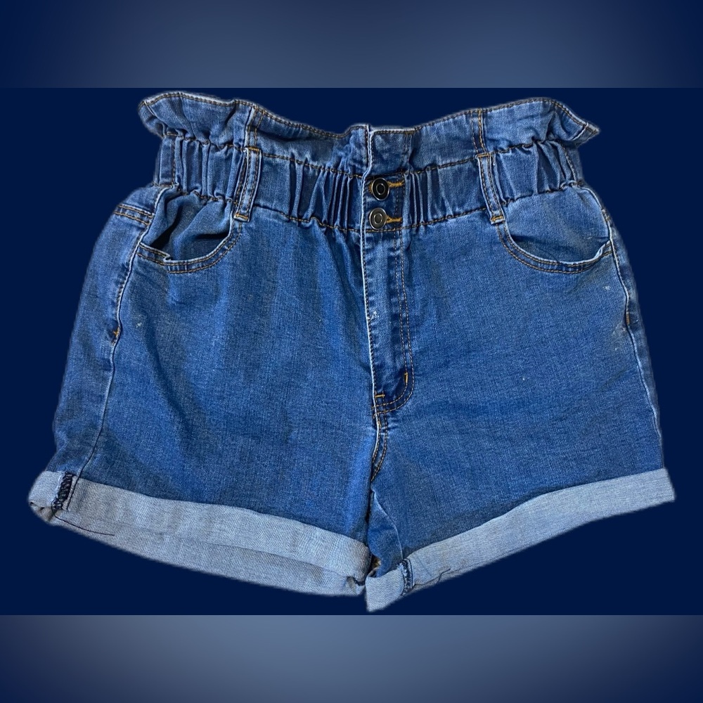 🍸American Bazi High Waist Paper Bag Denim Shorts Small